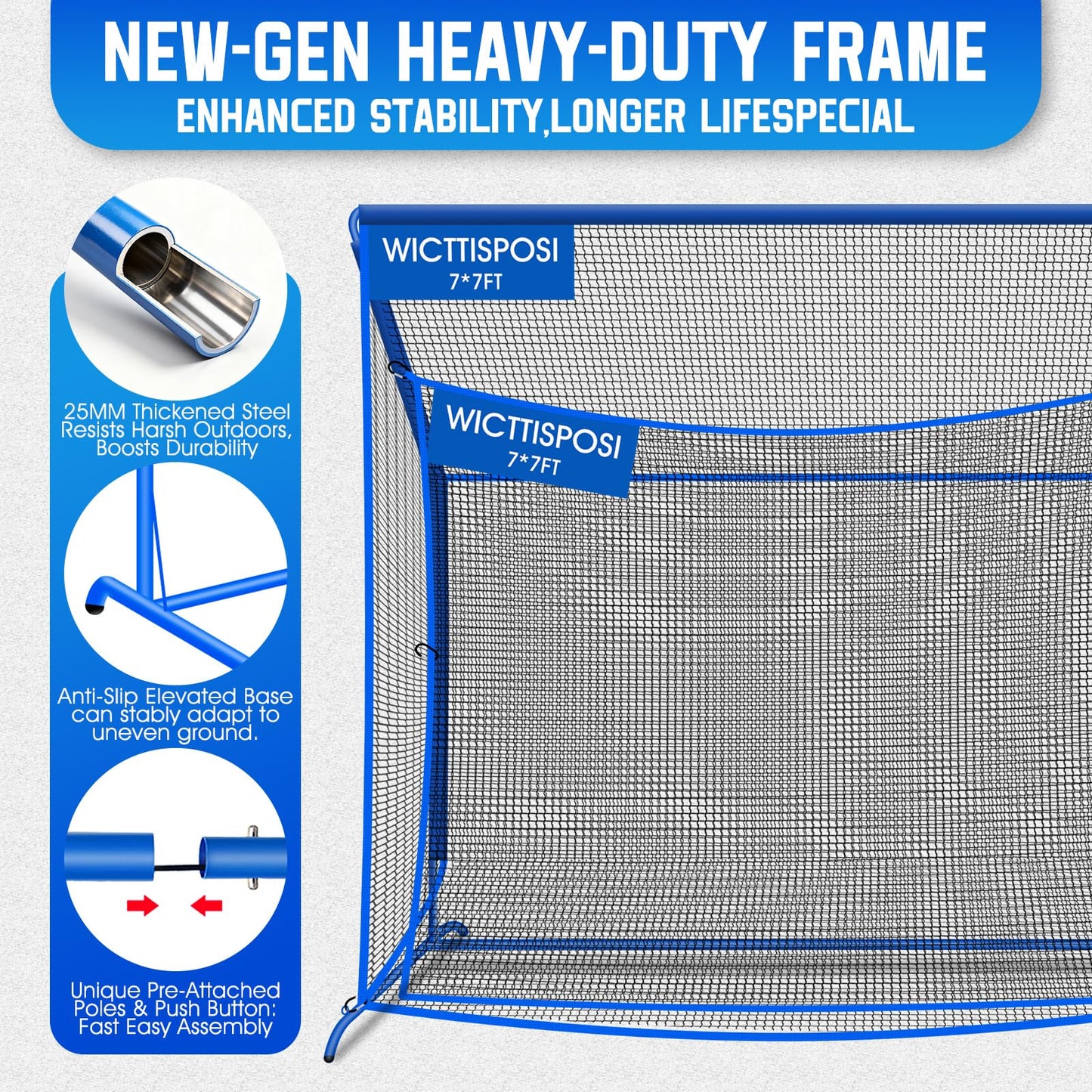 Golf Hitting Net with Extra Striking Net, 7x7ft Heavy Duty Golf Practice Net for Golfers Backyard Driving Swing, Golf Impact Net Cage Metal Frame with Storage Bag and Elevated Base, Indoor Outdoor Use