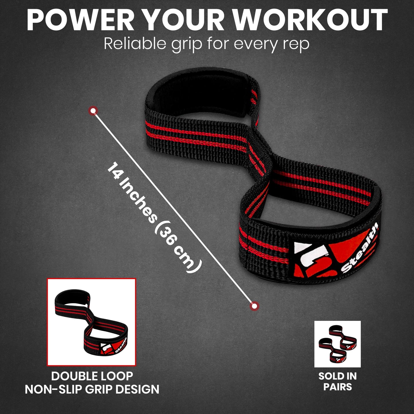 Stealth Sports Figure 8 Weight Lifting Straps – Anti-Slip Padded Cuffs for Wrist Support – Premium Nylon Lifting Straps for Deadlifts, Powerlifting, Bodybuilding – Hand Bar Grip Gym Workout Men Women