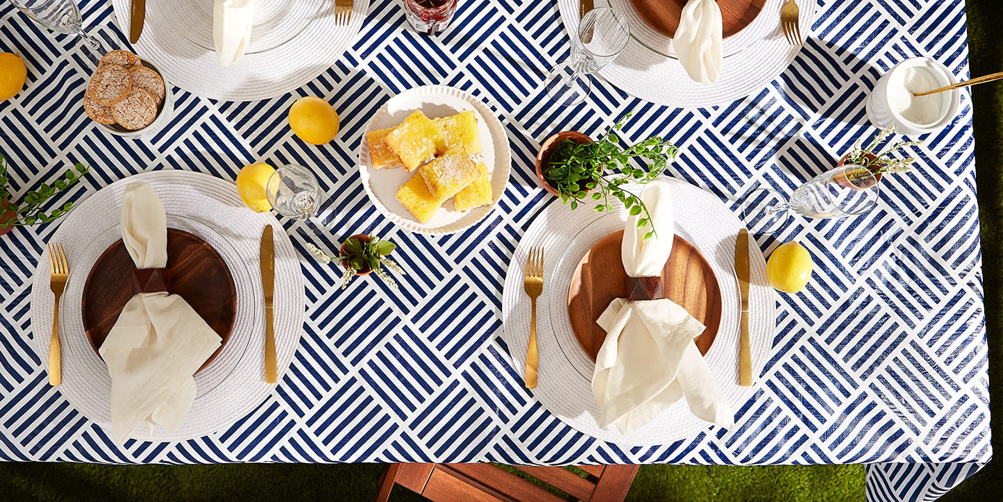 DII Indoor/Outdoor Vinyl Tabletop Collection Grid Pattern, Flannel Backed Tablecloth, Rectangle, 60x102, Navy