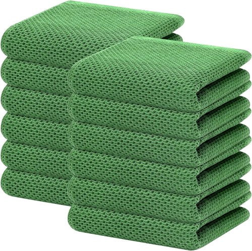 Homaxy Kitchen Dish Towels - Ultra Soft 100% Cotton Waffle Weave, Quick Drying, 13 x 28 Inches, 12-Pack, Grass Green