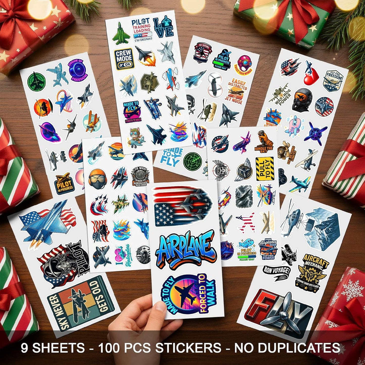 100 Set PCS Aviation Stickers Fighter Jet & Helicopter Plane Pilot Vinyl Decals for Unisex Teen Adults Airplane Laptop