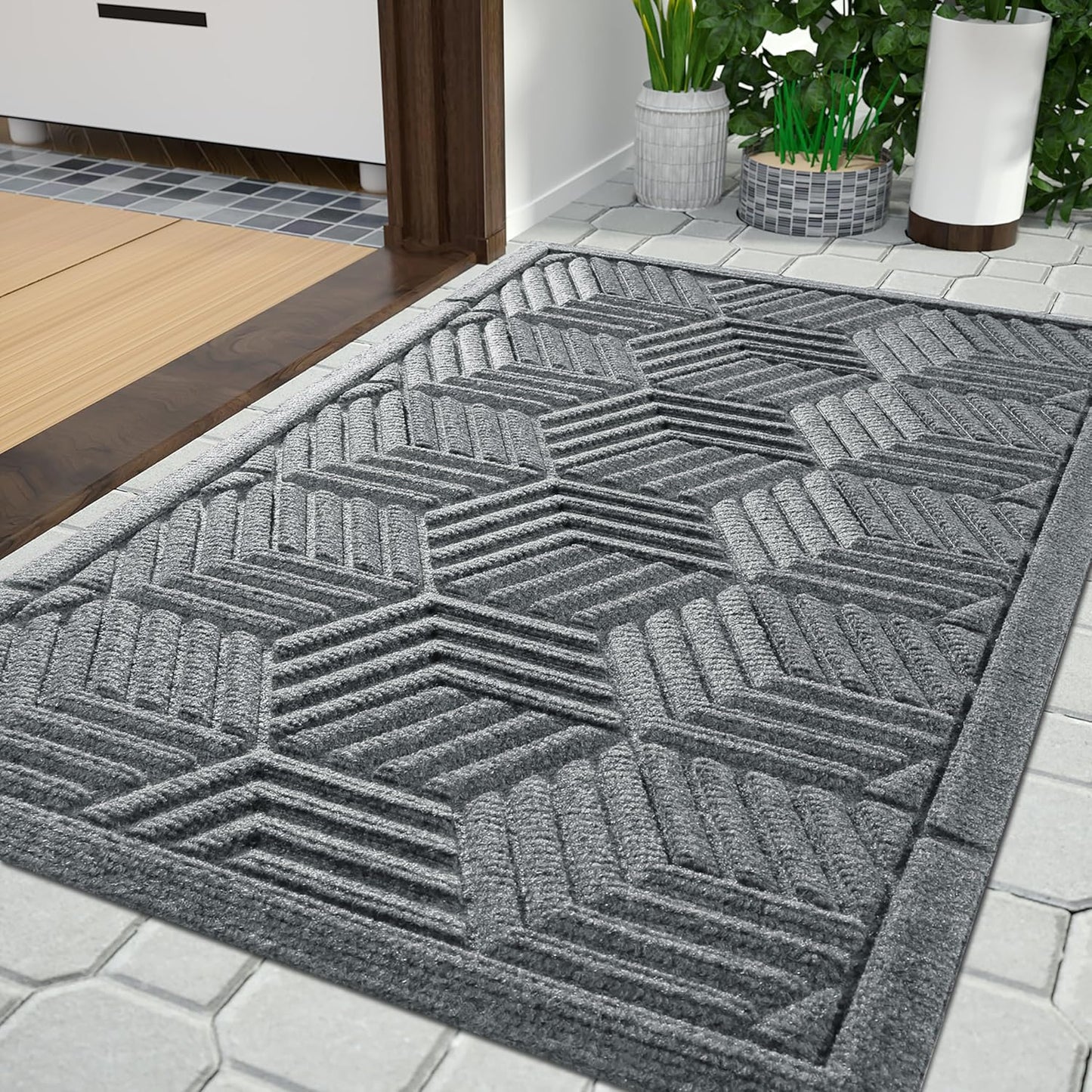 Yimobra Large Door Mat - All-Season Waterproof Outdoor Mat with Drainage Holes | 36x24, Heavy Duty Non-Slip for Entryway, Black Gray
