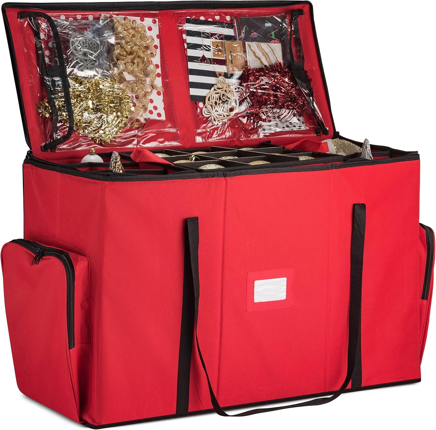 ZOBER Christmas Ornament Storage Box - Easy Access Removable Trays for 73 Ornaments - Red