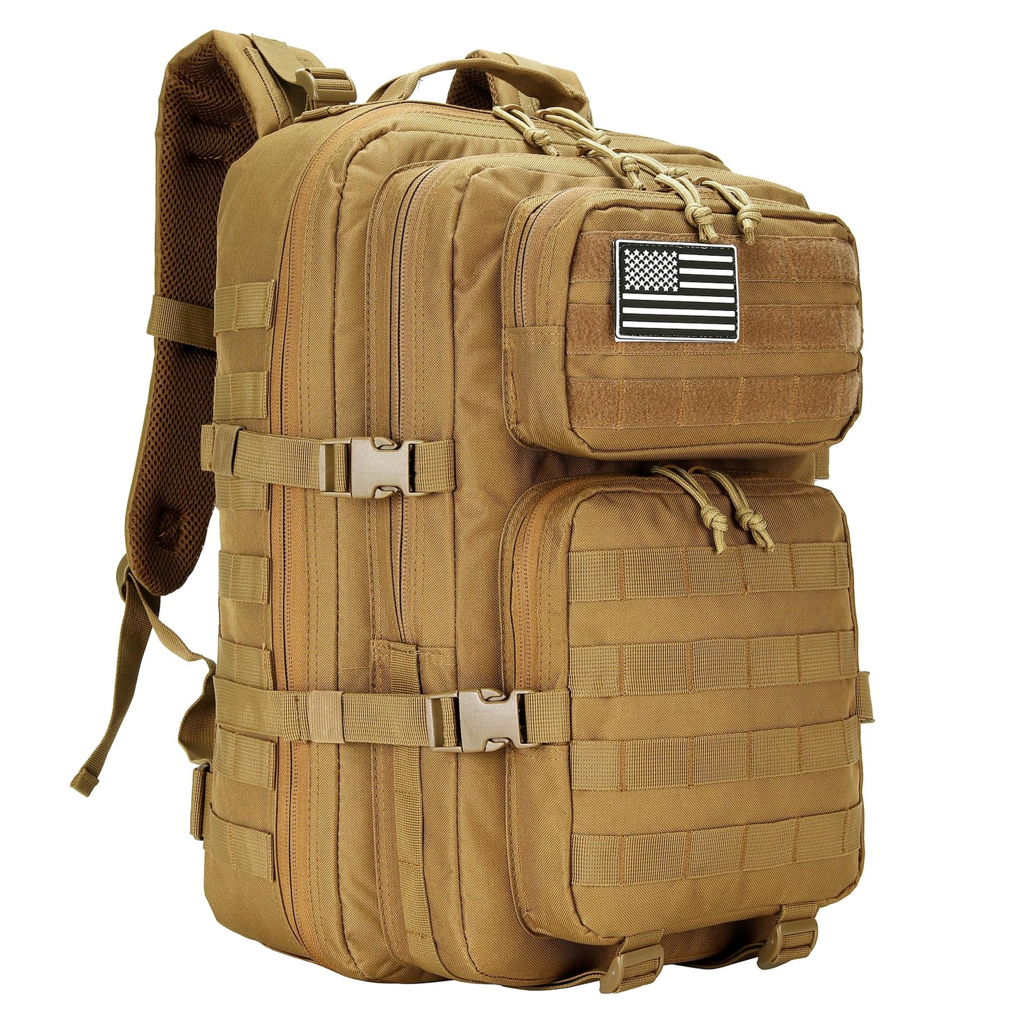 HongXingHai 45L Military Tactical Backpacks 3 Days Assault Pack Bag Fitness Rucksack 3 Day Bug Out Bag Hiking Treeking Molle Daypack (Khaki)