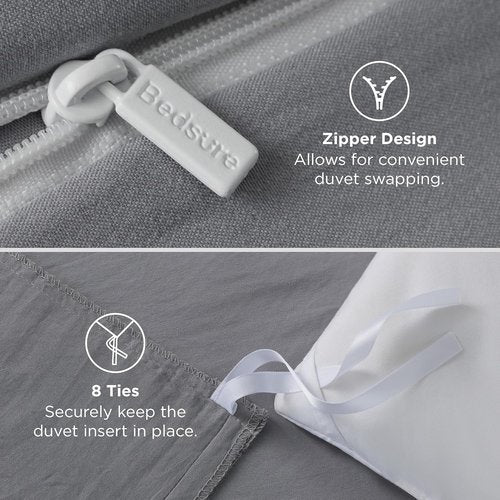 Bedsure Grey Duvet Cover Set - Soft Prewashed Cotton-Like Polyester | Queen Size 3 Pieces with Zipper Closure (90x90 inches)