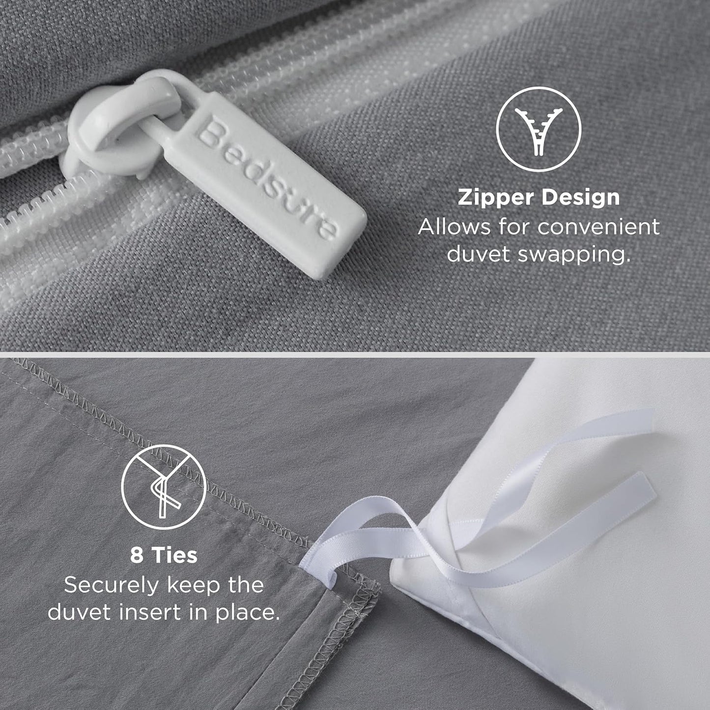 Bedsure Grey Duvet Cover Set - Extra Soft King Size Bedding | 3 Pieces with Zipper Closure, 104x90 Inches