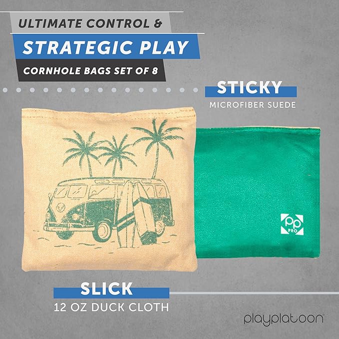 Professional Cornhole Bags - Set of 8 Regulation All Weather Double Sided - Sticky Side/Slick Side Bean Bags for Pro Corn Hole Game