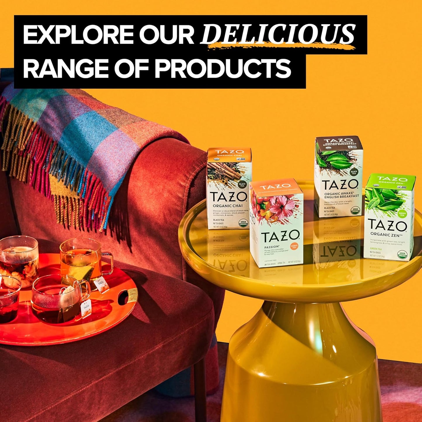 TAZO Organic Chai Black Tea Bags - Spiced Blend with Ginger, Cinnamon & Cardamom | 96 Total Bags (16ct x 6)