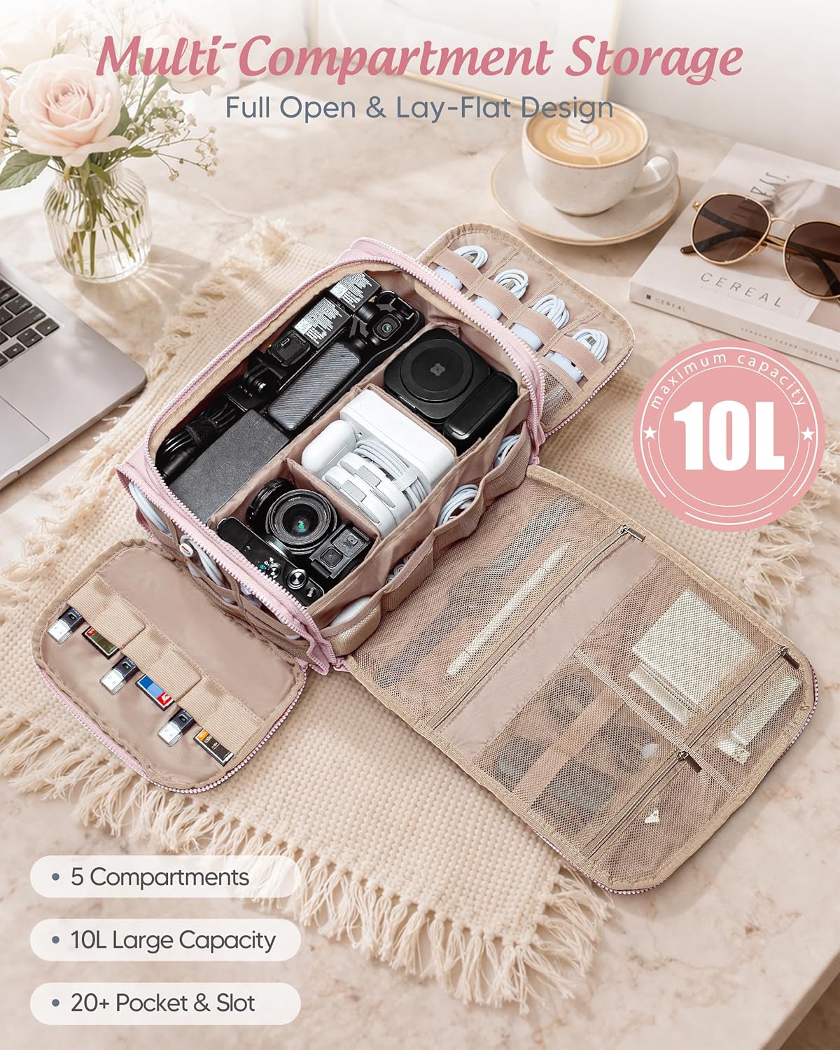 Marscamd Cable Organizer Bag, Travel Cord & Charger Organizer Pouch for Tech Accessories & Electronics, Home Storage