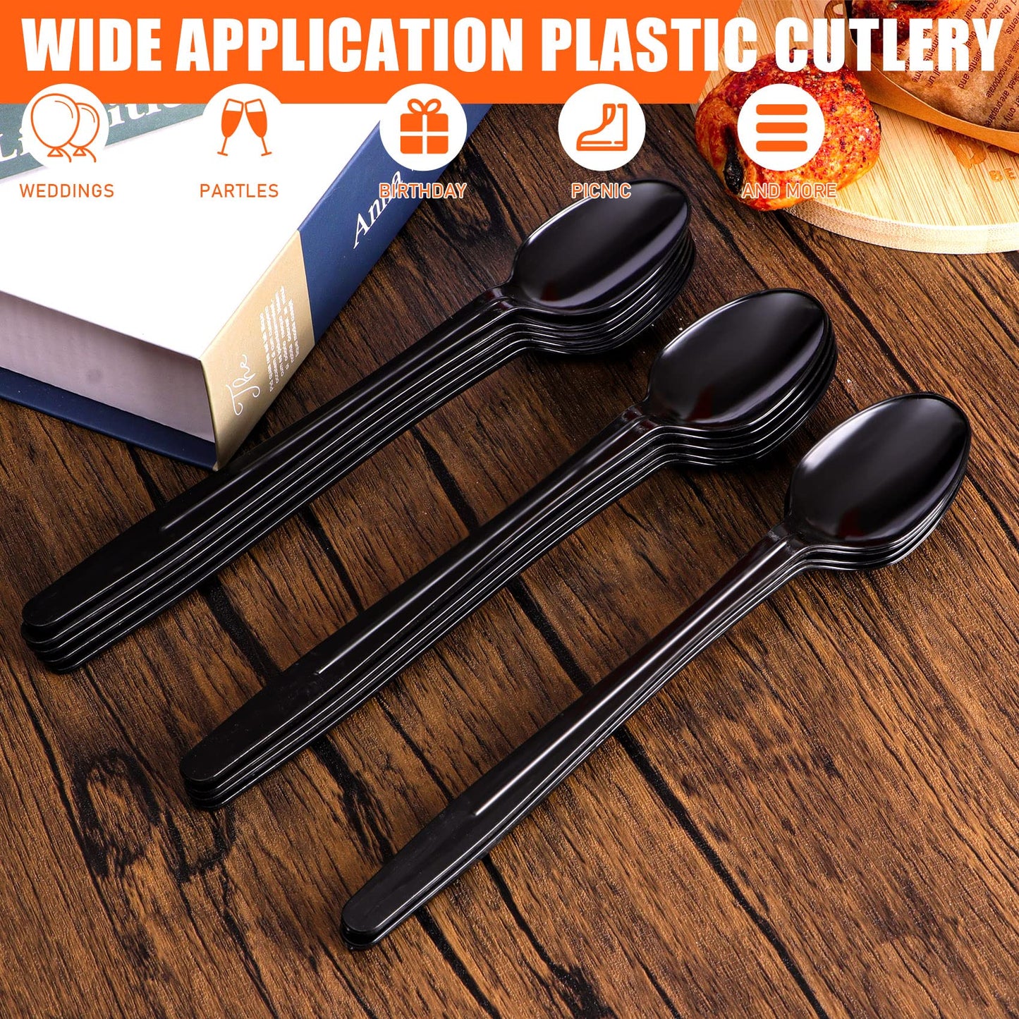 HMDZMR Plastic Spoons, 9" Long Handle Spoon, Sturdy Ice Cream Spoons, Disposable Spoons for Cocktail Stirring Dessert Milkshakes Ice Cream (192 Pack)