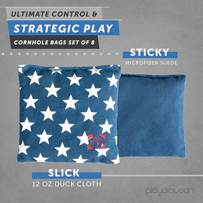Professional Cornhole Bags - Set of 8 Regulation All Weather Double Sided - Sticky Side/Slick Side Bean Bags for Pro Corn Hole Game