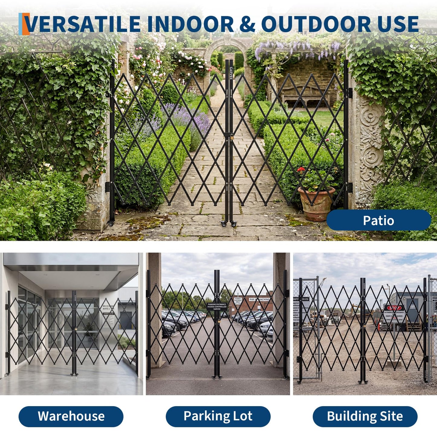 12.5FT Metal Expandable Mobile Barricade,Industrial Folding Security Gate Driveway Gate, Retractable Retractable Gate Outdoor,Folding Safety Barricade with Casters