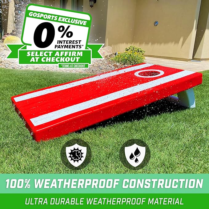 GoSports 4 x 2 ft All Weather Cornhole Boards - American Flag, Red, or Blue - Game Set Includes 8 Bean Bags & Rules