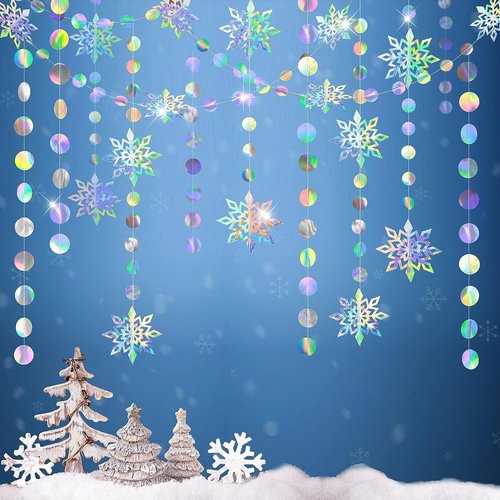 Cheerland Iridescent Snowflake Garland - Holographic Winter Wonderland Decor for Parties