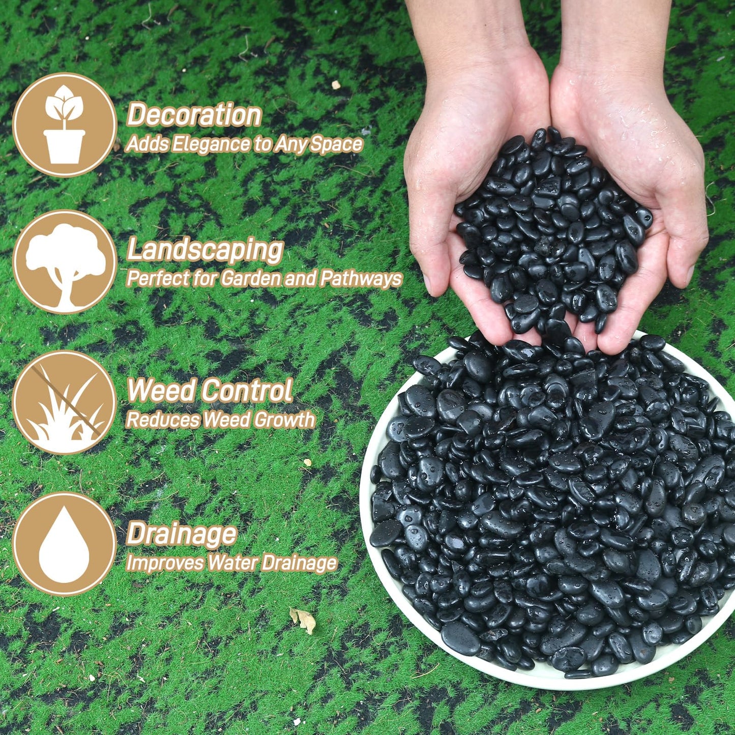 Mulctun 45LB Polished Black Pebbles,1/4" - 3/4" Small Black River Rocks for Landscaping, Natural Gravel Smooth Decorative Stones Dressing for Vases Planters Garden Outdoor Indoor
