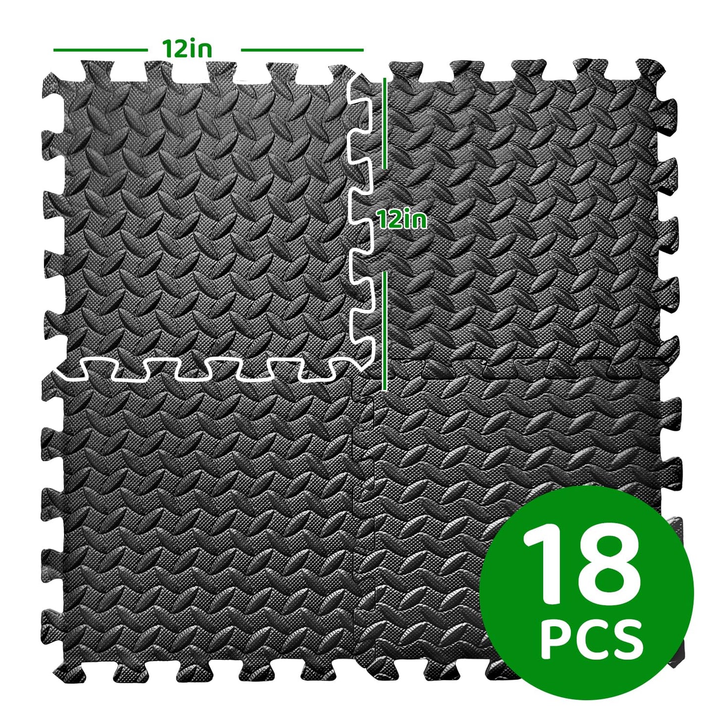 3x6 Feet Interlocking Foam Floor Mats (18-Pack) - 0.4"（10mm Thick Gym Mats for Home Workouts, Exercise & Play - Puzzle Tiles for Home Gym, Yoga, Kids Area.