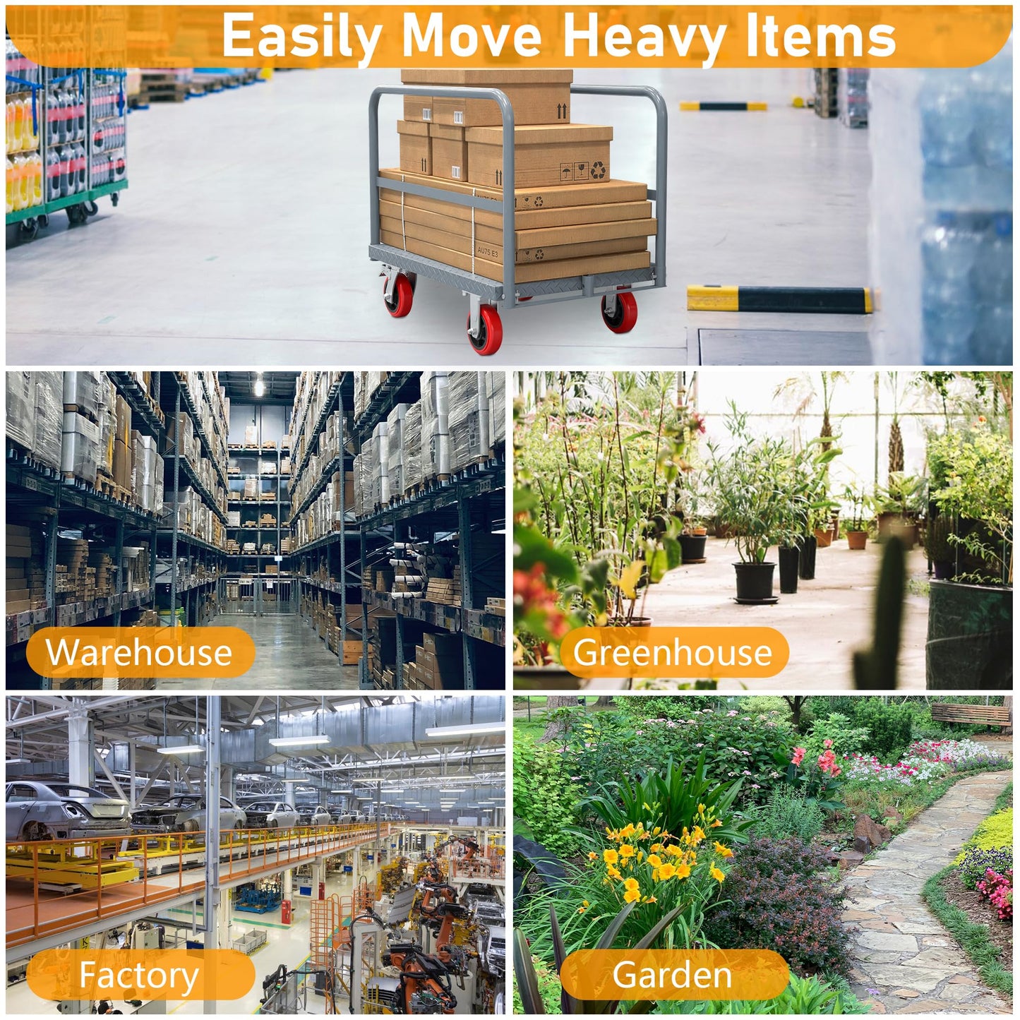 2 in 1 Panel Truck, 2000 LBS Panel Dolly Cart with 6" Swivel Casters and 36" x 24" Deck, Heavy-Duty Drywall Sheet Cart, Handling Wall Panel, Lumber for Garage, Warehouse (9.47 in (3 Side Handrails))