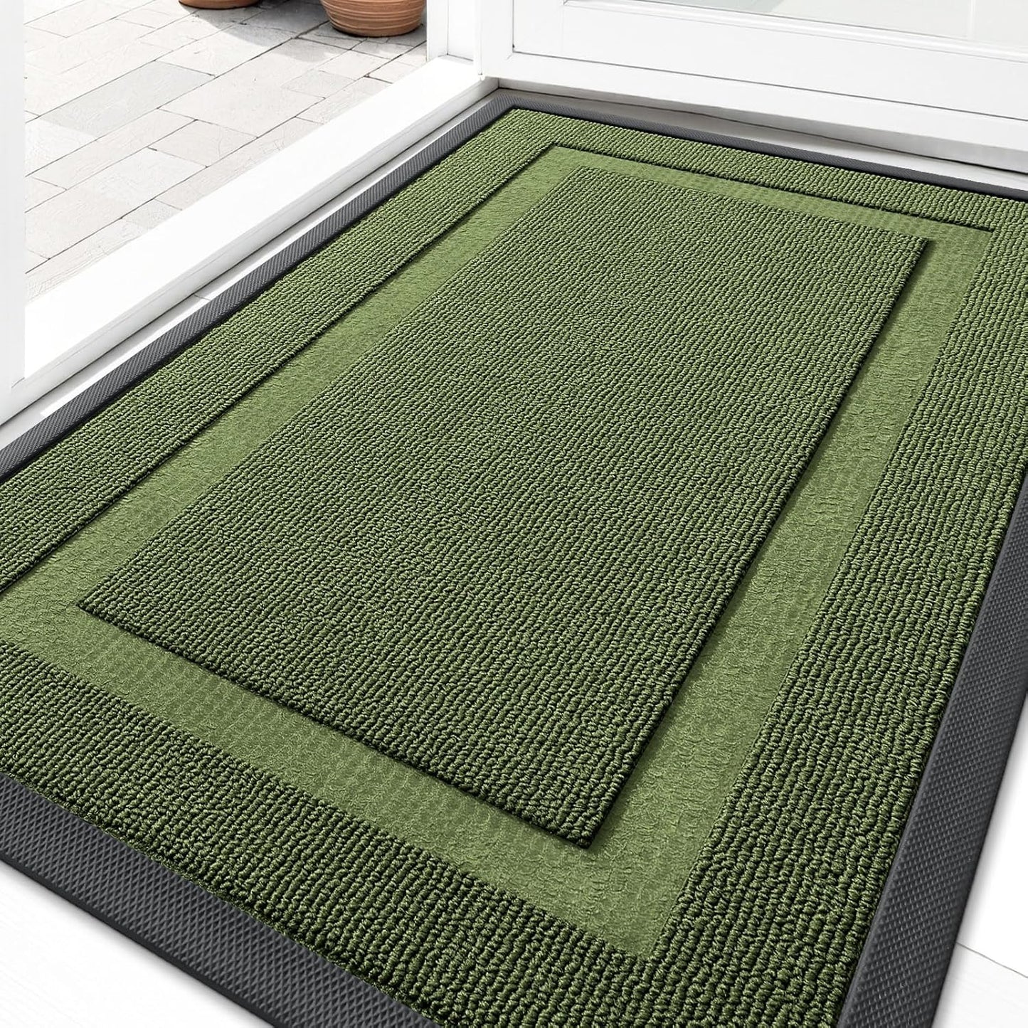 OLANLY Waterproof Front Door Mat - All-Season Indoor/Outdoor Doormat, Easy Clean, 35x23, Classic Green