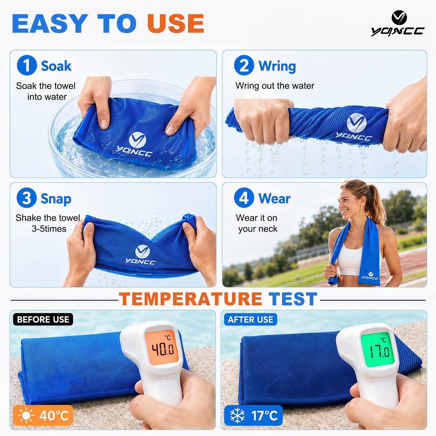 YQXCC Cooling Towels | 4 Pack 47"x12" | Ice Cool for Neck | Microfiber Soft Breathable Chilly | for Yoga, Sports, Golf, Gym, Camping, Running, Fitness, Workout & More Activities