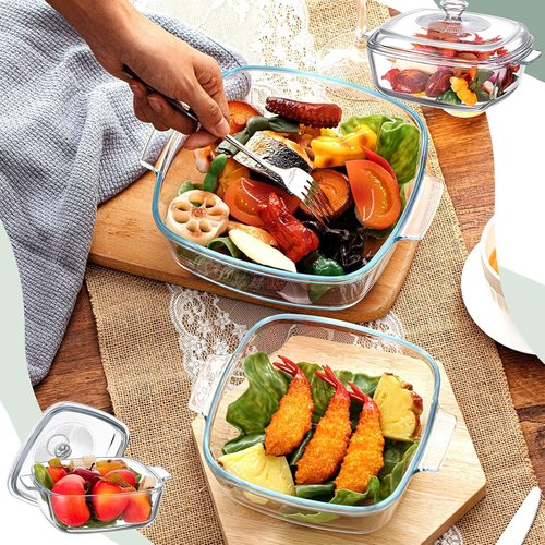 Maxcheck Glass Casserole Dish Set - 2 Pieces with Lids | 0.8L & 1.5L Oven-Safe Cookware for Home & Party