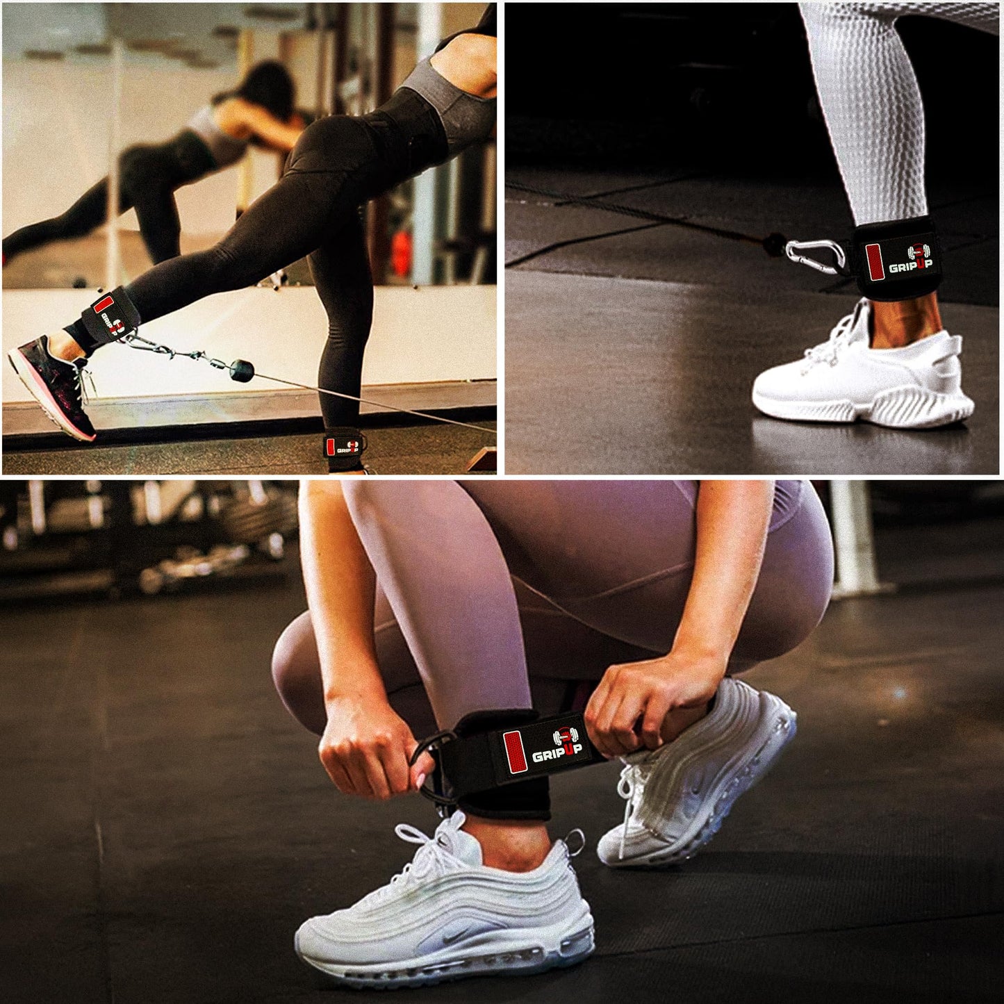 GripUp Adjustable Neoprene Ankle Straps for Cable Machines – Heavy Duty Ankle Cuffs for Leg Workouts, Kickbacks, Glute Training, Resistance Bands – Secure Fit for Women & Men (Pair, Black) (Black Single)