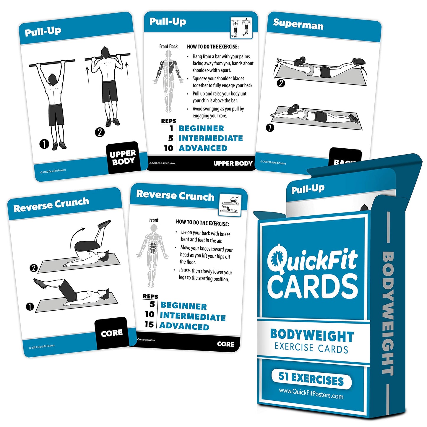 QuickFit 2 Pack - Stretching Exercise Poster - Laminated 18" x 24" & Bodyweight Exercise Playing Cards - 2.5" x 3.5"