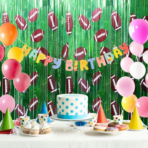Football Party Decorations Photo Booth Prop, 2 Pcs 3.3x6.6 ft Foil Fringe Curtain Backdrop for Sports Party, Football Themed Decoration