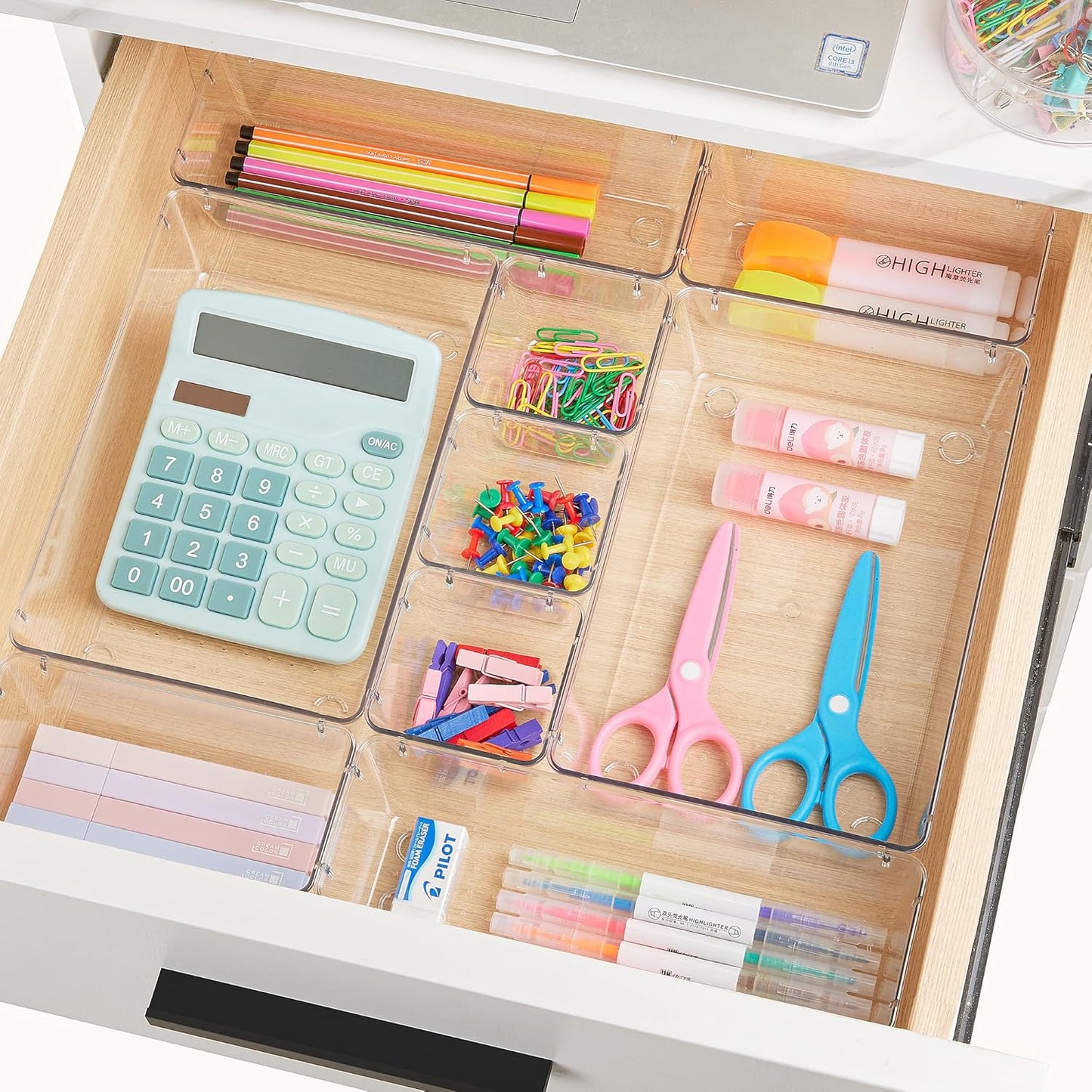 Vtopmart Clear Plastic Drawer Organizers Set - 25 PCS Versatile Storage Trays for Makeup, Kitchen & Office