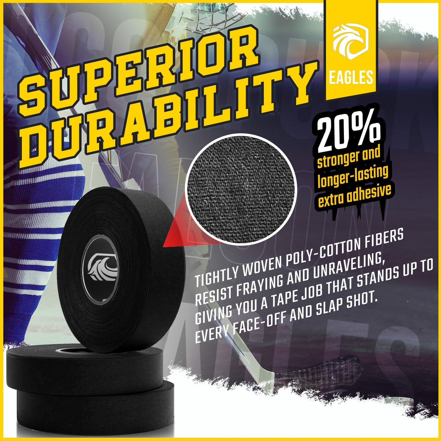 Hockey Tape Black 1inch Grip Tape 2 Roll Athletic Sports Tape Water-Resistan Multipurpose Cloth Tape for Lacrosse Baseball & Softball Bats, Pullup Bars, Sports Gift Wrist Ankle Foot Gymnastics Bar
