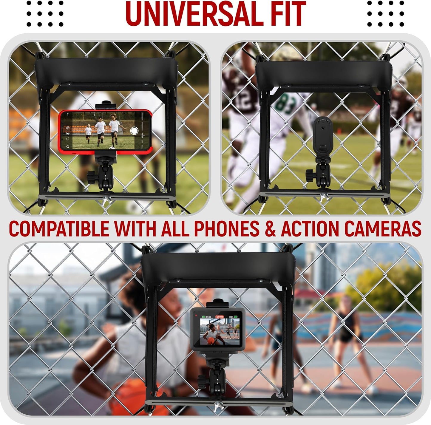 Cell Phone Fence Mount with Sunshade, Aluminum Fence Camera Mount Holder for Streaming & Recording Games, Anti-Overheat