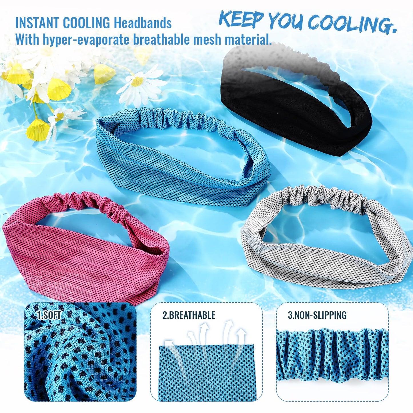 Coume 4 Pcs Sweat Headbands for Women Men Cooling Headbands Sweat Absorbing Athletic Wrap Moisture Wicking Sports Hair Bands for Workout, Jogging, Yoga, Cycling(Sky Blue, Black, Gray, Rose Red)