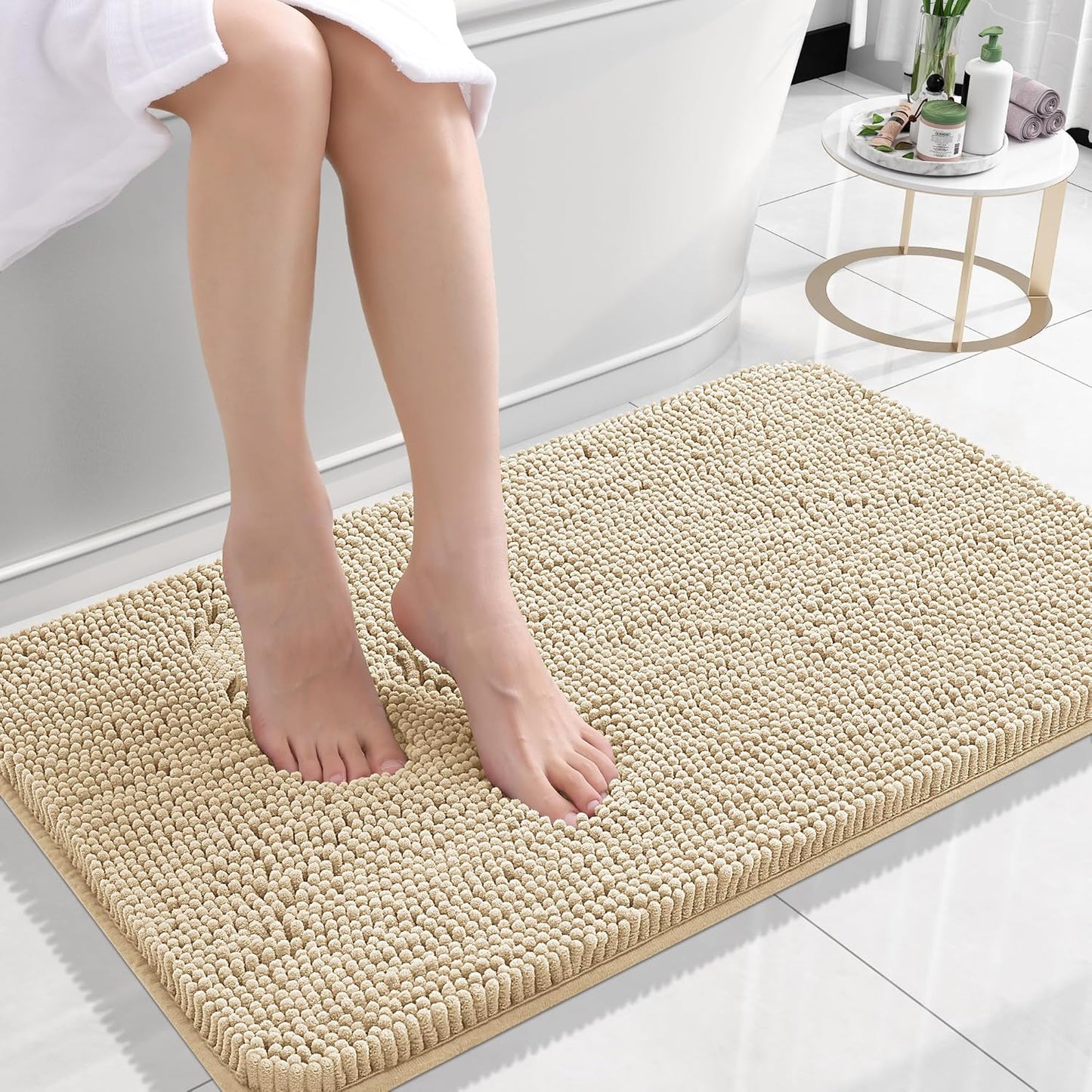 OLANLY Bathroom Rugs - Extra Soft Chenille Bath Mats | Quick Dry, Machine Washable, 24x16, Beige