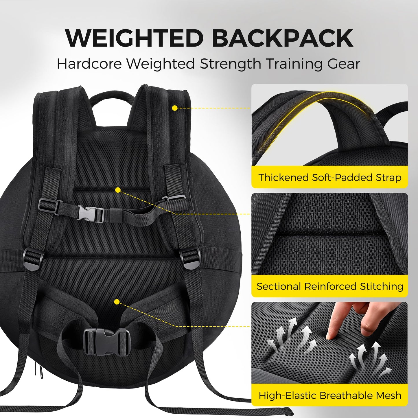 PACEARTH Weighted Strength Training Backpack – Adjustable Weight Plate Bag for Calisthenics, Pull-Ups, Squats & Core Workouts – Fits 17.7" Gym Plates – Metal Buckle Straps & Reinforced Stitching