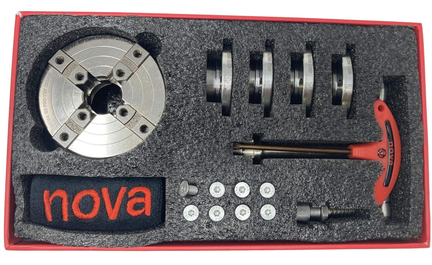 NOVA 48291 PREMIER PRO-TEK G3 Wood Lathe Chuck with 2" PRO-TEK Jaws, Woodworm screw, & Dlx. Storage Box, Direct Thread Version 1"x 8 TPI Only (Does Not Use Inserts)