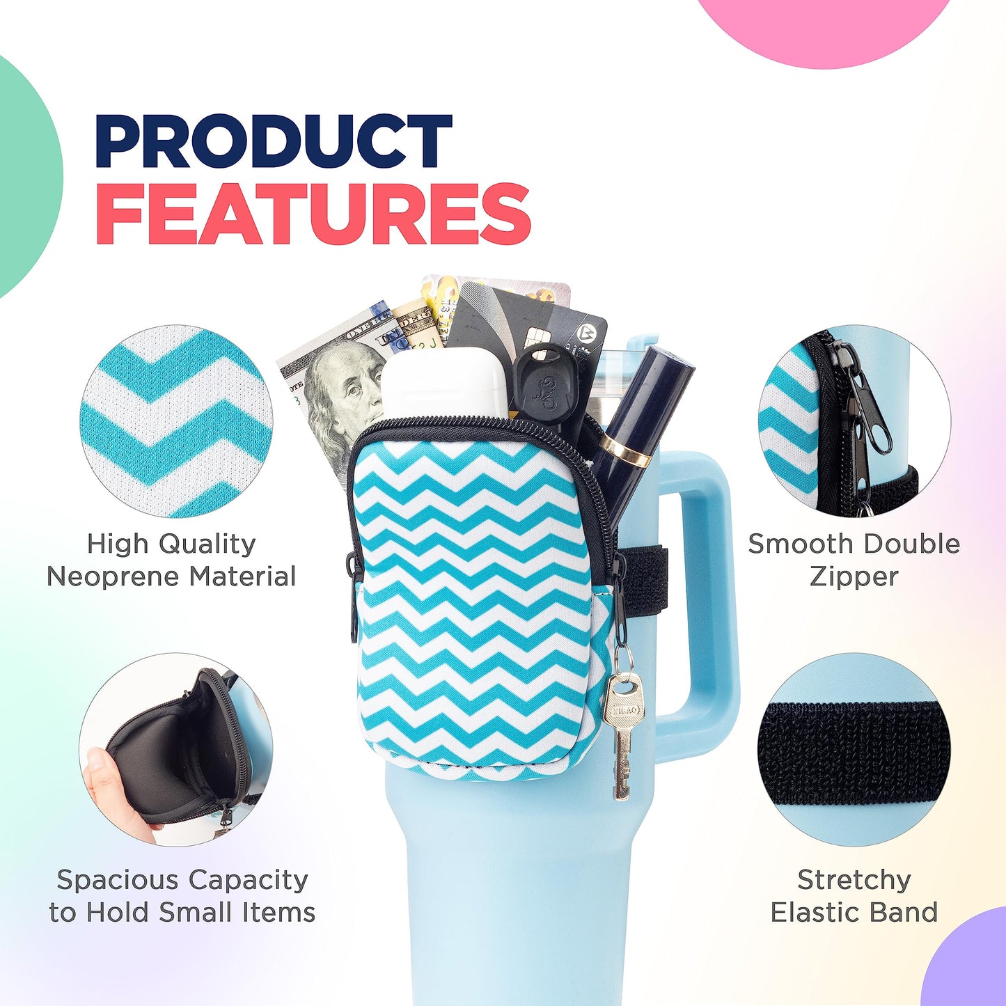 Water Cup Bottle Pouch Accessory | Compatible with Stanley Tumbler| Great for Workouts, Gym, Running, Walking, Sports| Keeps Cards, Keys, and Earphones Safe| Fun and Cute Designs (Checkered)