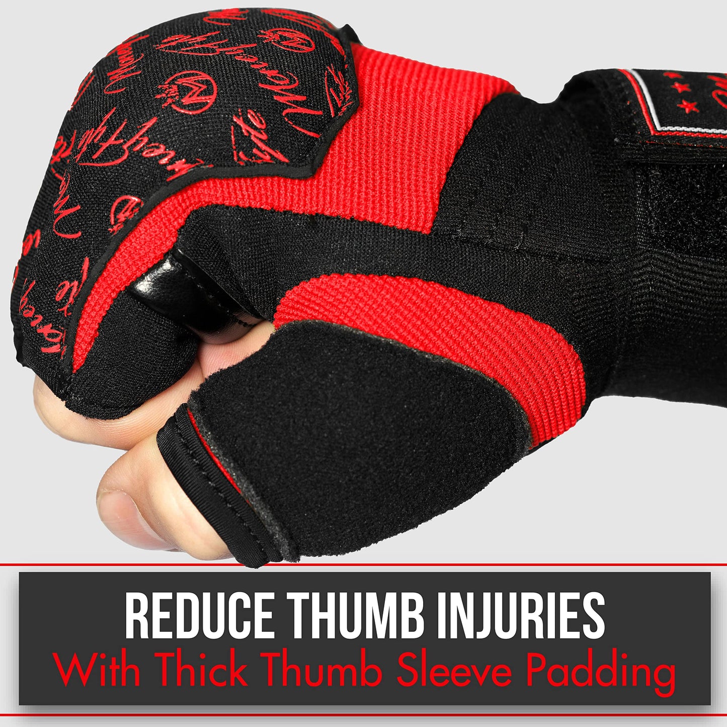 Quick Gel Boxing Wraps Under Boxing Gloves - Kickboxing MMA Muay Thai - Fist, Knuckle, Wrist Wrap Protection Inner Glove Hand Wraps - Men Women Kids - MoneyFyte (Black/Red, L/XL)