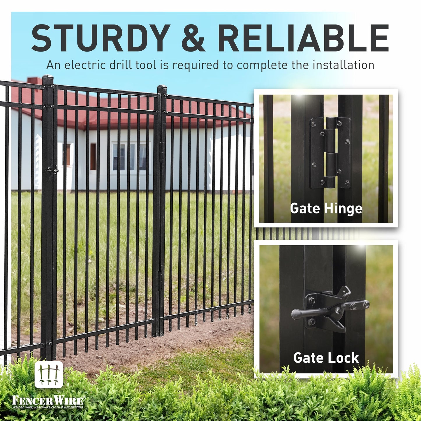 Fencer Wire Heavy Duty Pinnacle Fence Gate, 5FT Height x 4FT Width Outdoor Fence Gate, Outdoor Anti-Rust Metal Steel Gate for Fencing Barrier, Decorative Garden Gate with Gate Lock