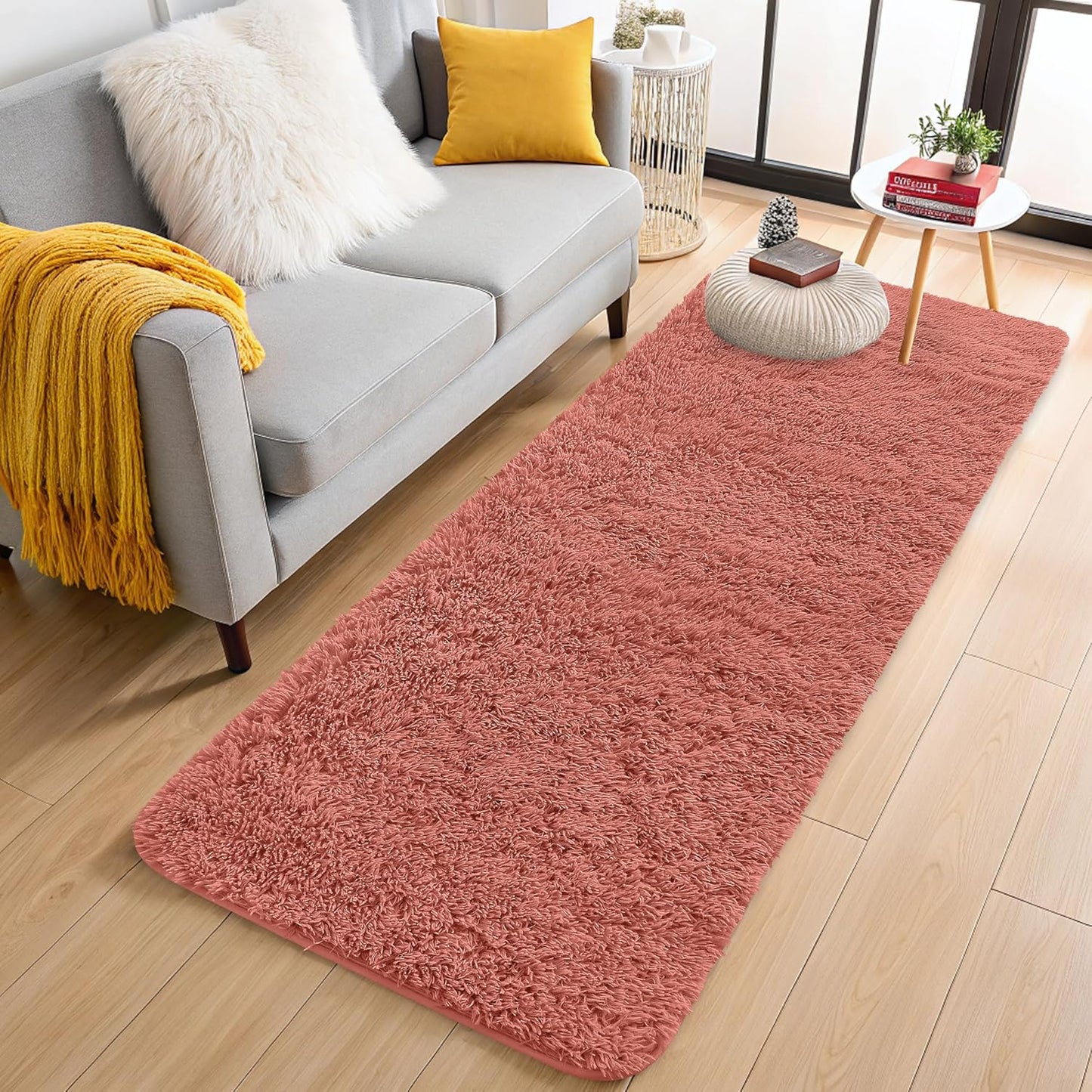 OLANLY Runner Rugs - Soft, Machine Washable Shaggy Carpet for Hallway & Bedroom | Rust Red, 2x5 ft