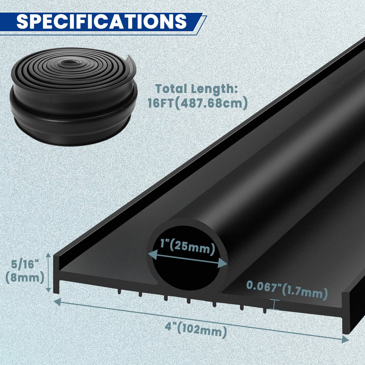 DUPDMKIN Garage Door Seal 16 Feet Garage Door Bottom Seal 5/16 Inch Universal U+O Ring Door Threshold Seal with T-Ends (5/16 Inch, 16FT)