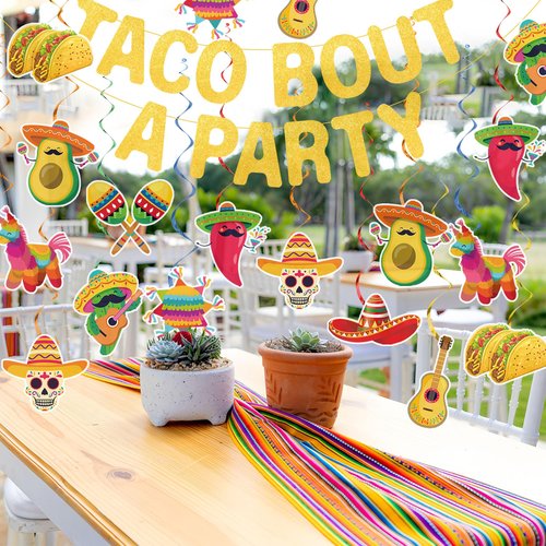 Mexican Taco Bout a Party Decoration Taco Bout a Party Banner Mexican Fiesta Ceiling Hanging Swirls for Fiesta Birthday Cinco De Mayo Decoration