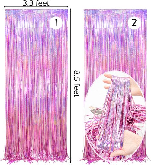 Glitter Pink Foil Fringe Curtain by [Brand Name] - 2 Pack 3.2x8.2 Ft Metallic Tinsel Backdrop for Parties