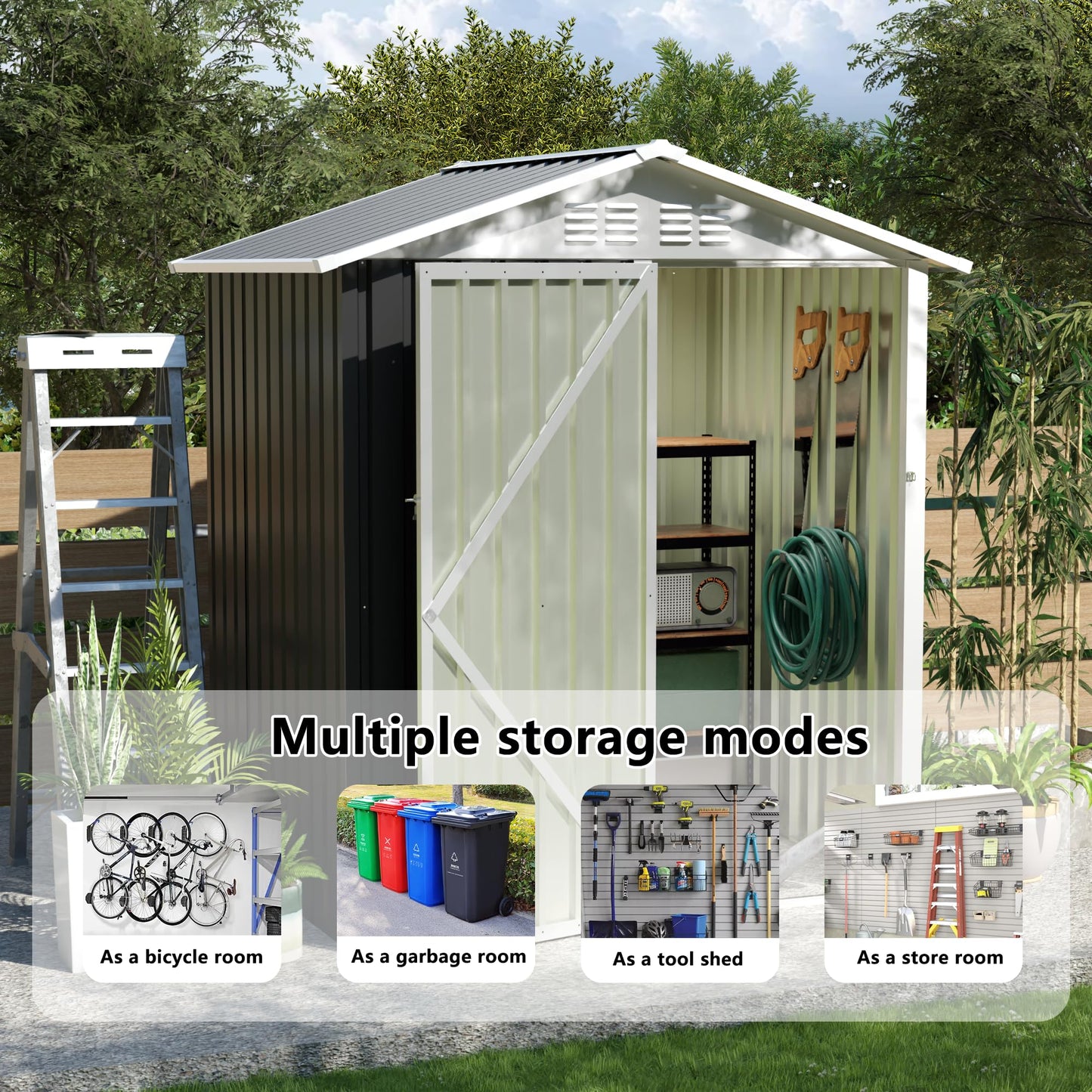 YOPTO 5.4x4.27 FT Outdoor Storage Shed, Metal Garden Tool Shed with Sloping Roof and Lockable Doors for Backyard Garden Patio Lawn, Grey