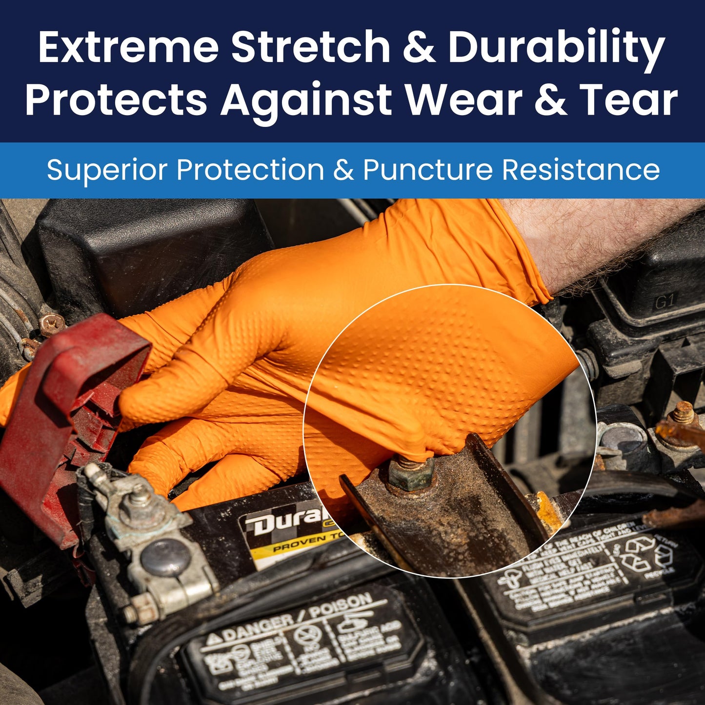 Adenna ProWorks CATCH Disposable Nitrile Gloves – 9 Mil, Heavy Duty Work Rubber Glove with Raised Pyramid Grip, Non–Latex & Powder Free, Case of 900, X–Large, Orange