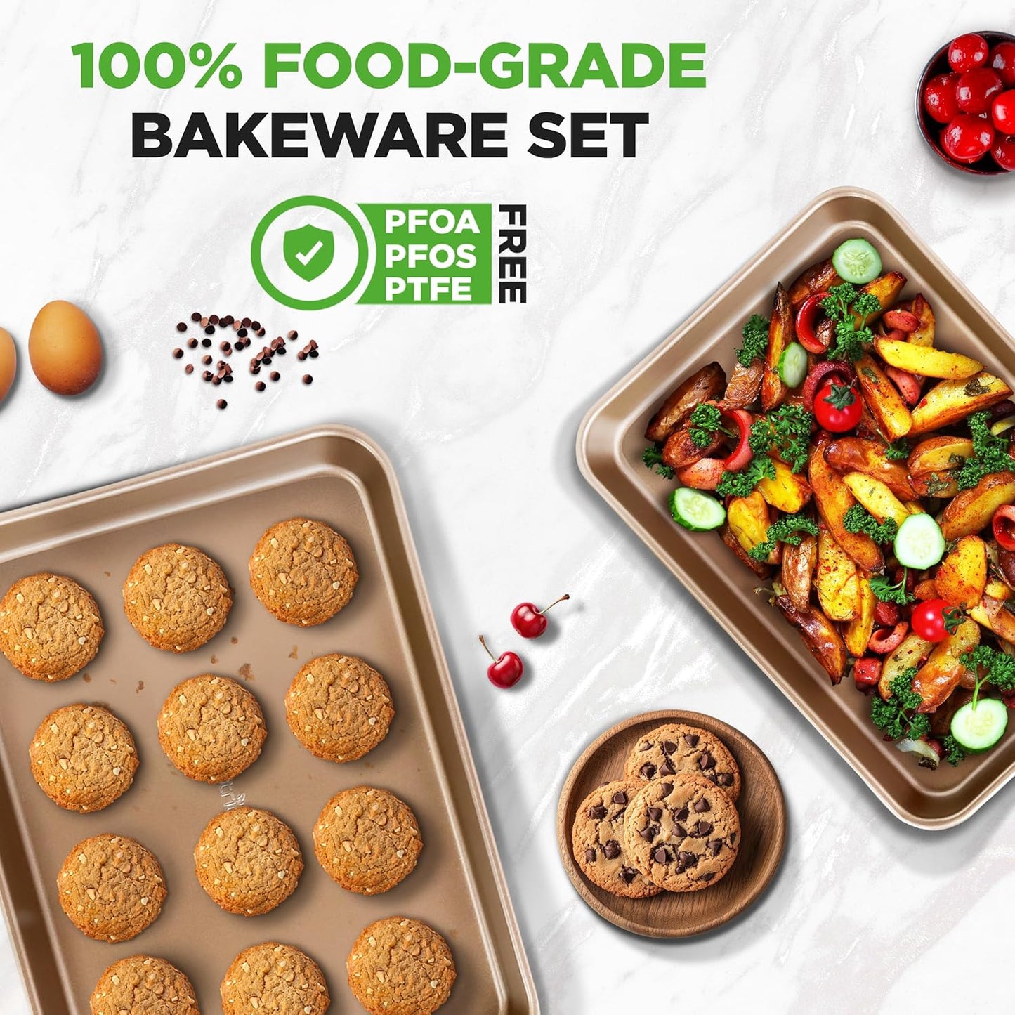 NutriChef Nonstick Baking Sheets - Durable 2-Piece Cookie Sheet Set, Oven Safe Up to 450°F