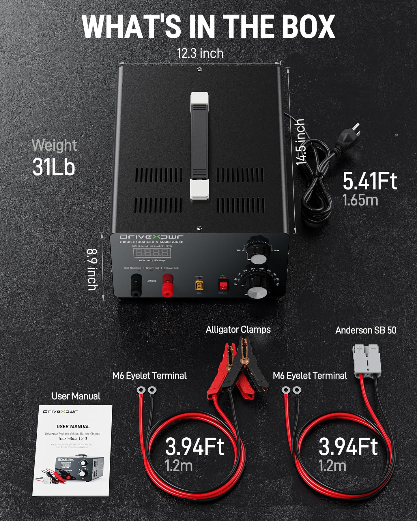 Adjustable Battery Charger 6V 8V 12V 24V 36V 48V 60V 72V 84V 96V,18A Automatic Battery Maintainer,Battery Desulfator Maintainer for Lead-Acid LiFePO4 Lithium,Suit Automotive Golf Cart Truck Mower(X50)