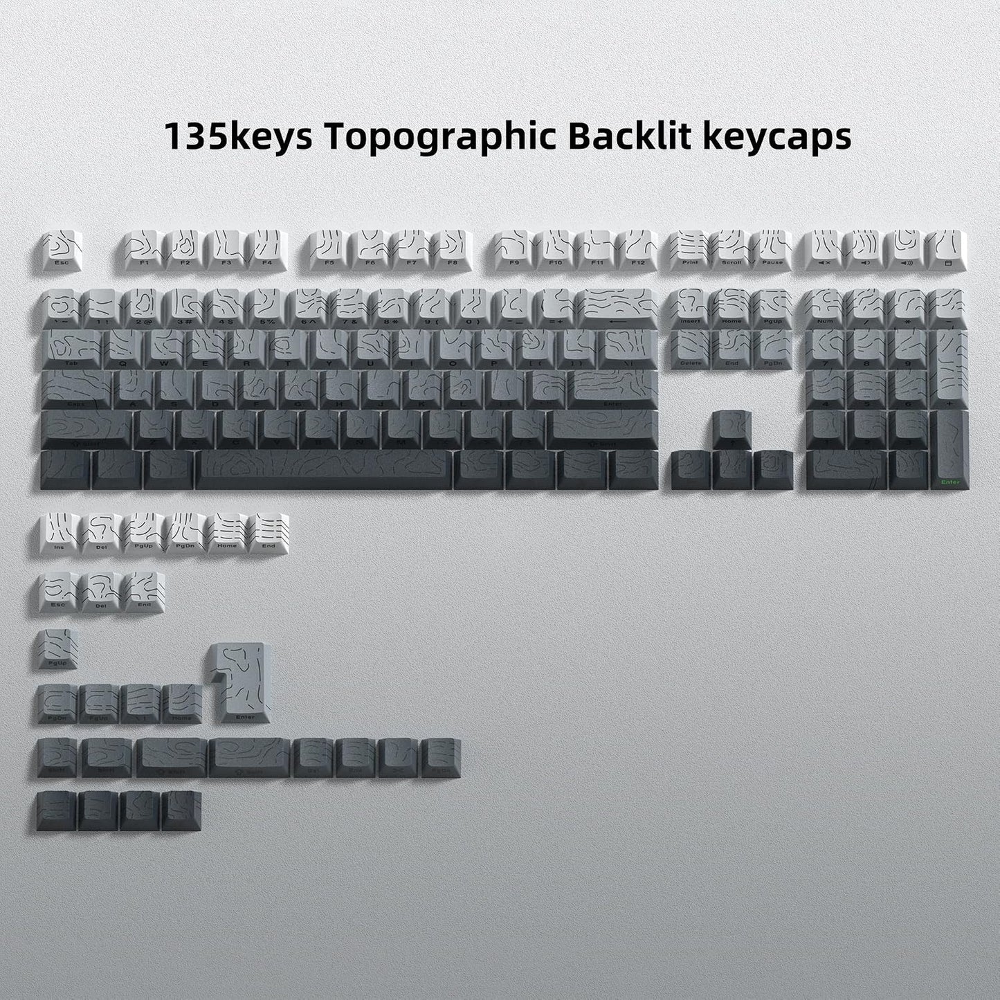 dagaladoo Sets 61/64/66/68/71/75/84/87 White/Grey Topographic keycap Line Backlit Gradient keycaps Shine Through