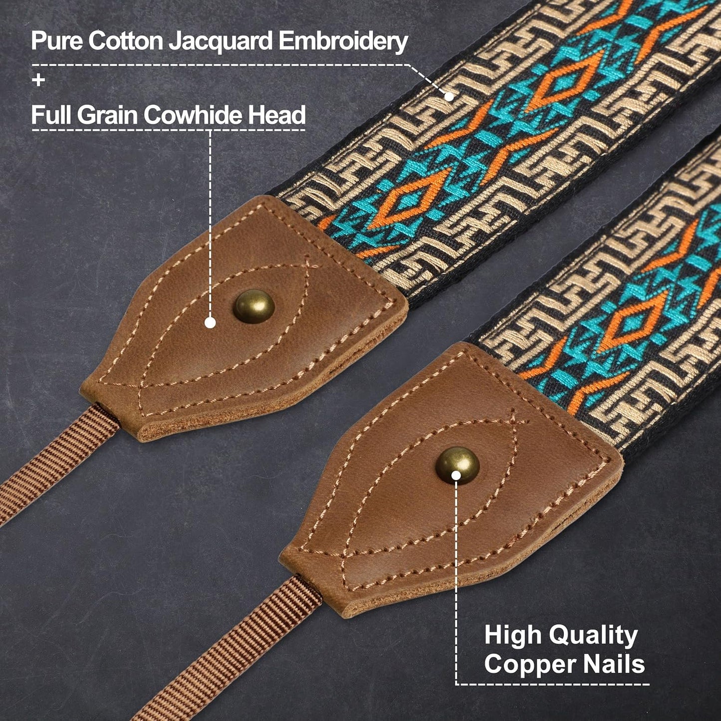 2" Padwa Lifestyle Wide Classic Crazy Horse Art Cowhide Head Cotton Camera Straps for Photographers