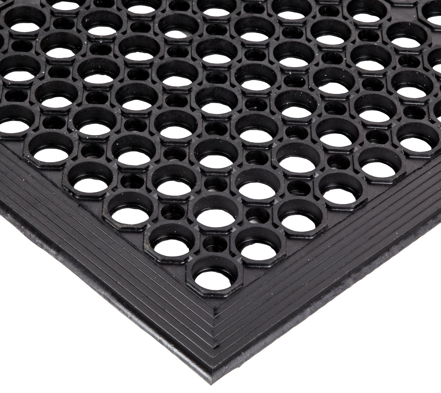 NoTrax Sanitop® 3' x 10' Lightweight Restaurant Rubber Floor Mat with Drainage Holes and Beveled Edges, Anti-Slip Mats, Black, 562S0310BL