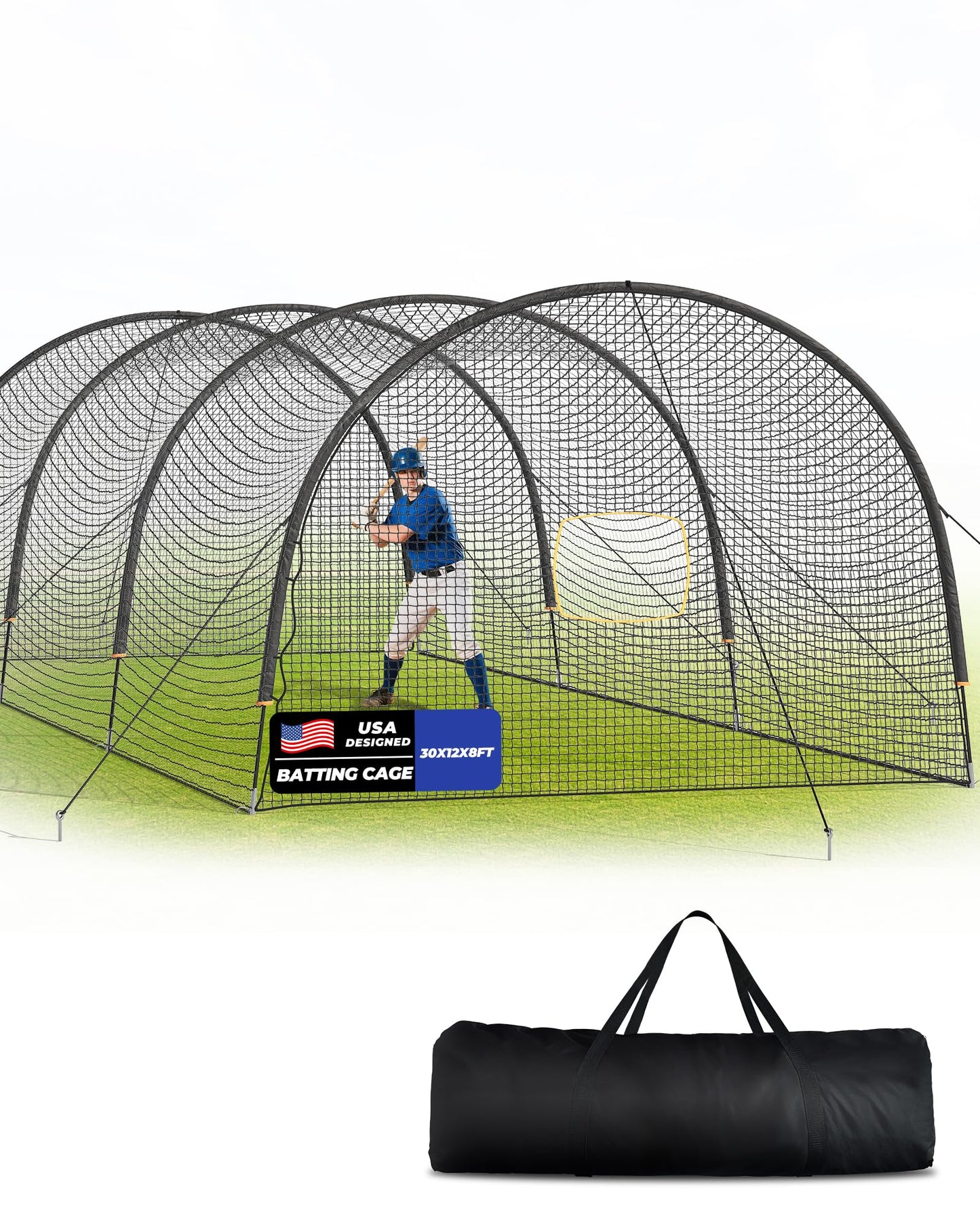 Sturdum Baseball Batting Cage, 30x12x8ft Baseball & Softball Hitting cage for Backyard Park, Portable Batting Cage System with Carrying Bag