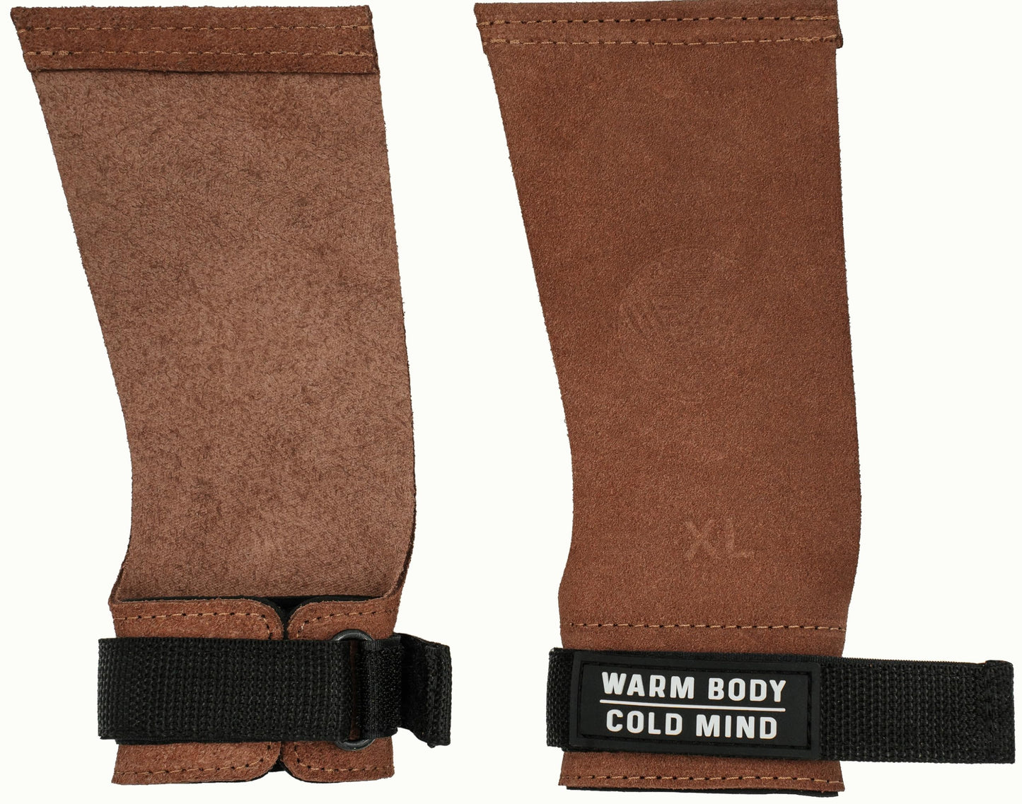 WARM BODY COLD MIND Leather Hand Grips - NO Holes for Weightlifting, Powerlifting, Gymnastics, Cross Training, Pull-Ups, Weight Lifting, Wrist and Palm Protection (Amber, S)